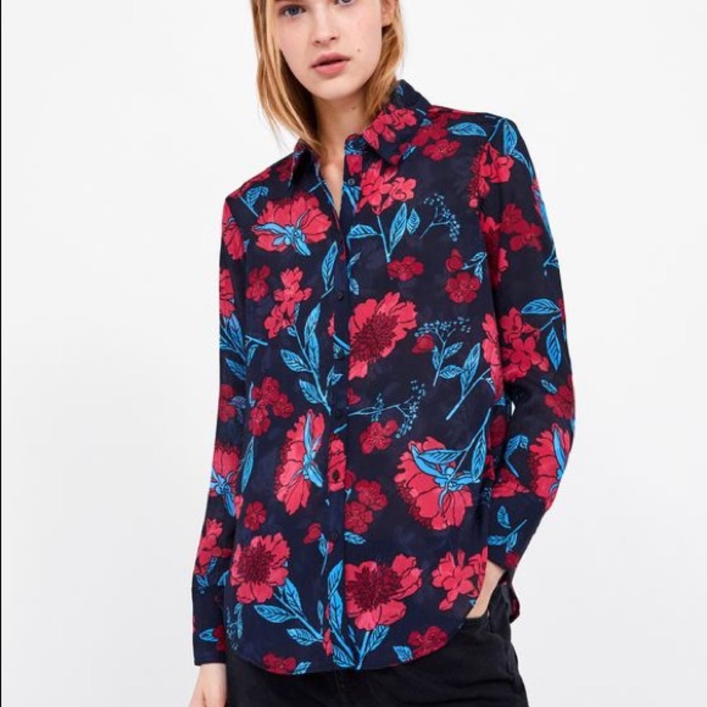 Zara Floral Flowy Shirt Blouse - NWT